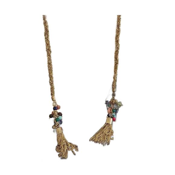 Etruscan Revival Tassel Lariat Necklace with Beads, 1960s, RARE - Picture 4 of 10